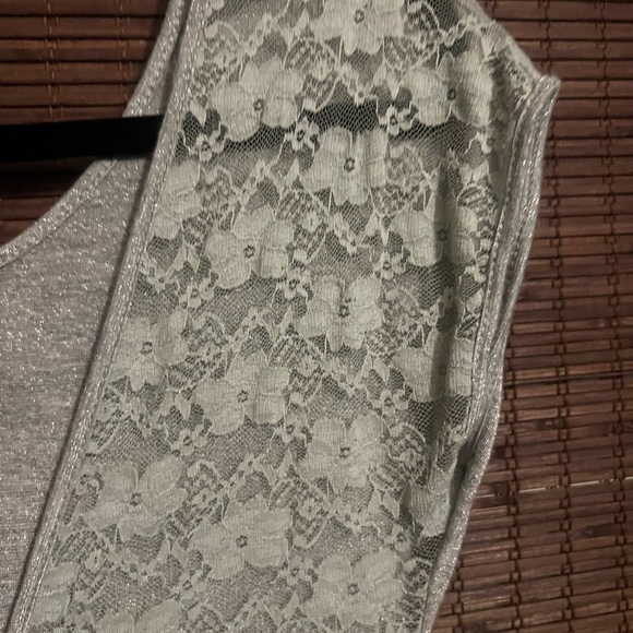 Elegant Silver Lace Hem High Low Women's Top - Picture 6 of 8